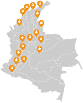 Mapa de Colombia con centros de servicio
